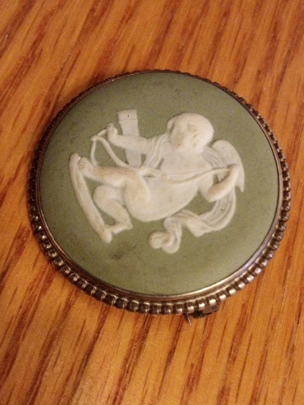 Wedgwood Sage Green Jasperware Backed Pin with Silver Rim